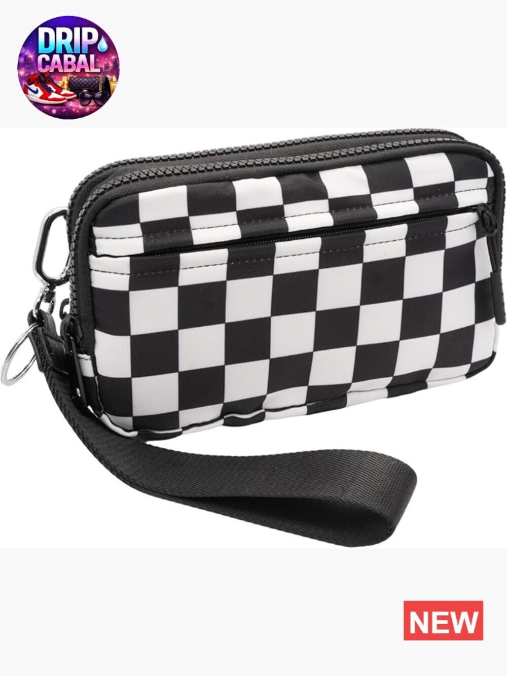 Wristlet Wallet Crossbody Bag Checkered Nylon Quilted Travel Purse with 4